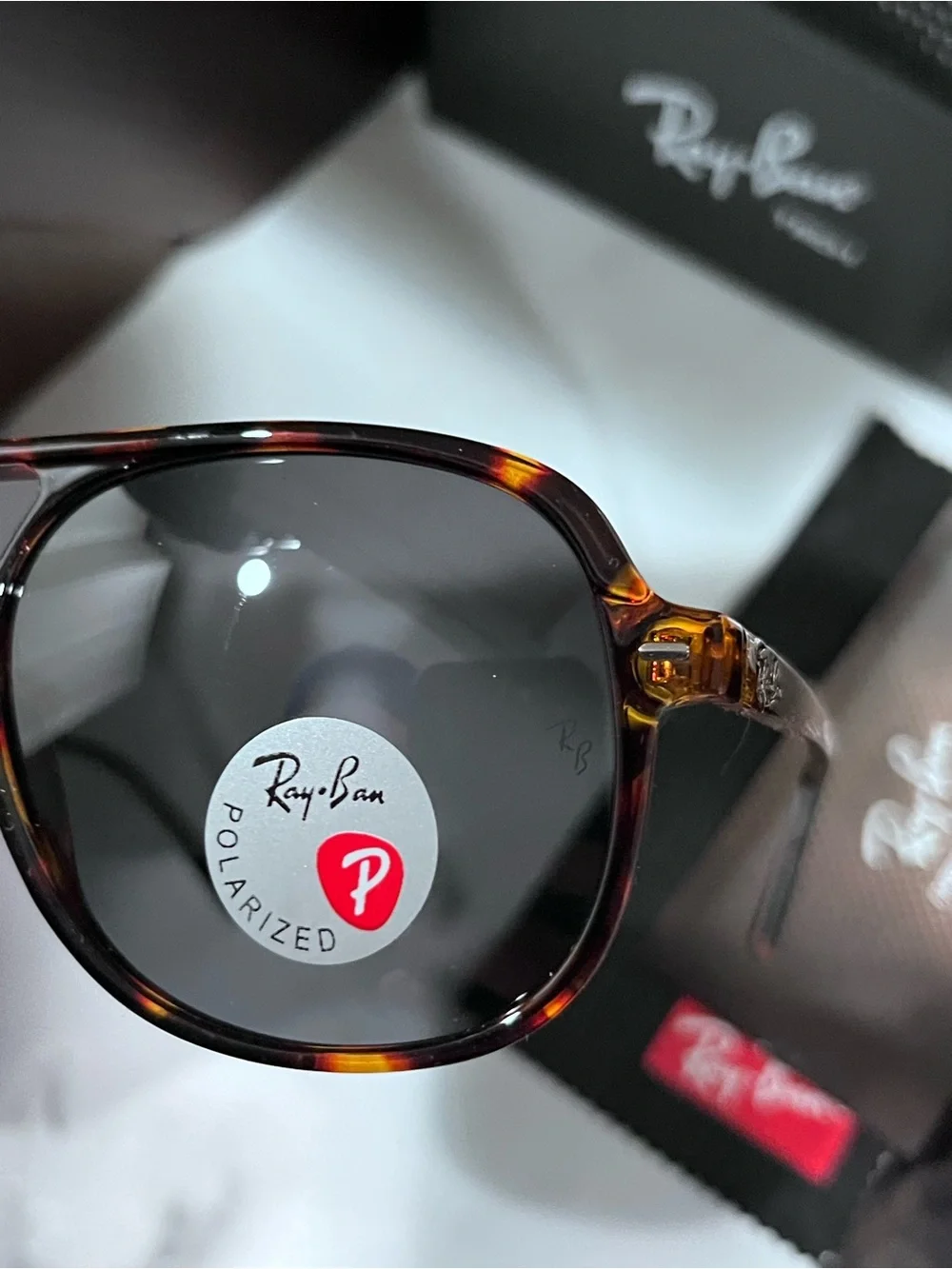 Ray-Ban Tortoiseshell Frame Sunglasses with Dark Gray Lenses